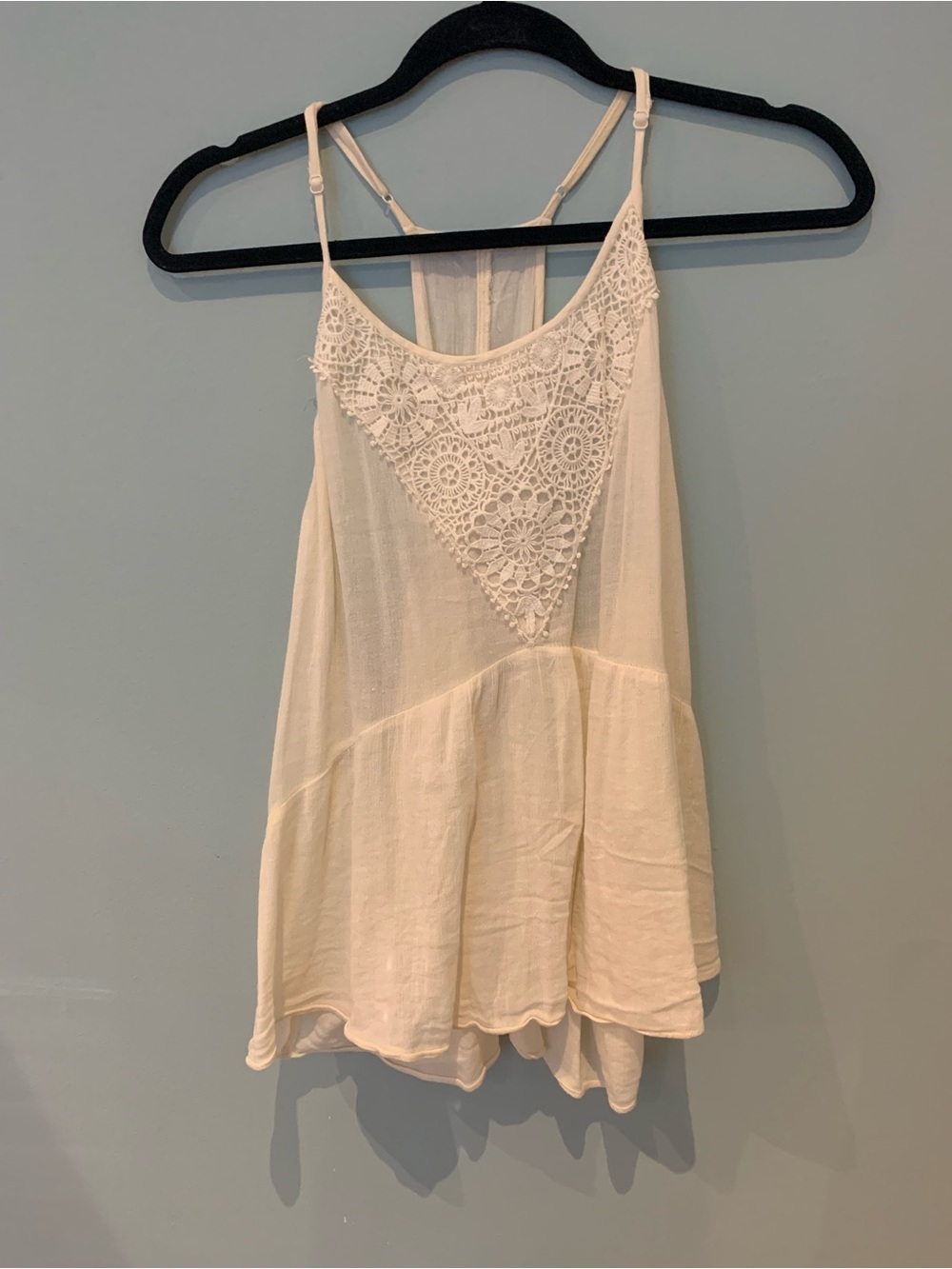 American Eagle Outfitters Cream Crochet V-Yoke Peplum Camisole